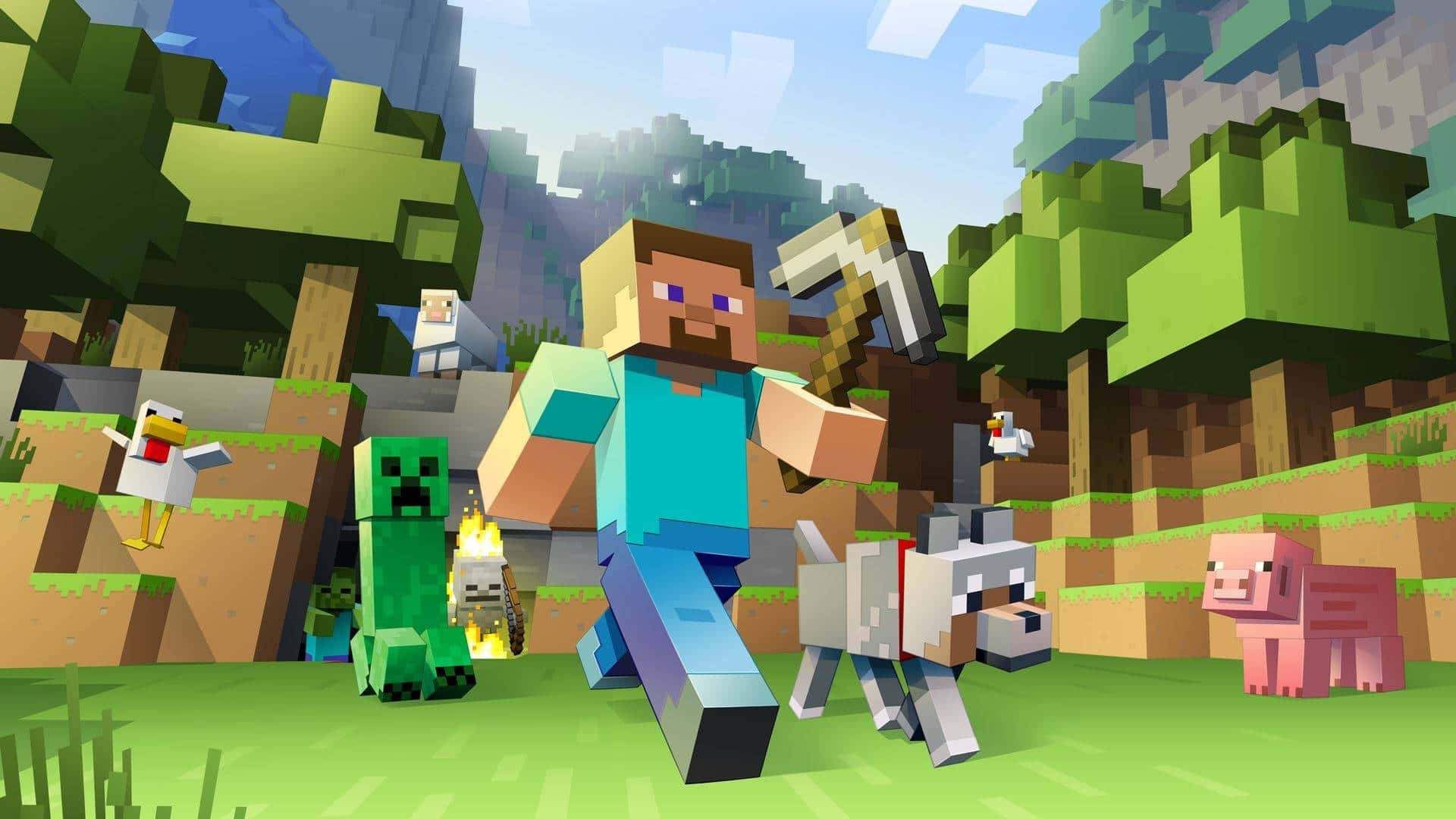 Minecraft, pig, creeper sheep, Full HD Desktop Wallpaper