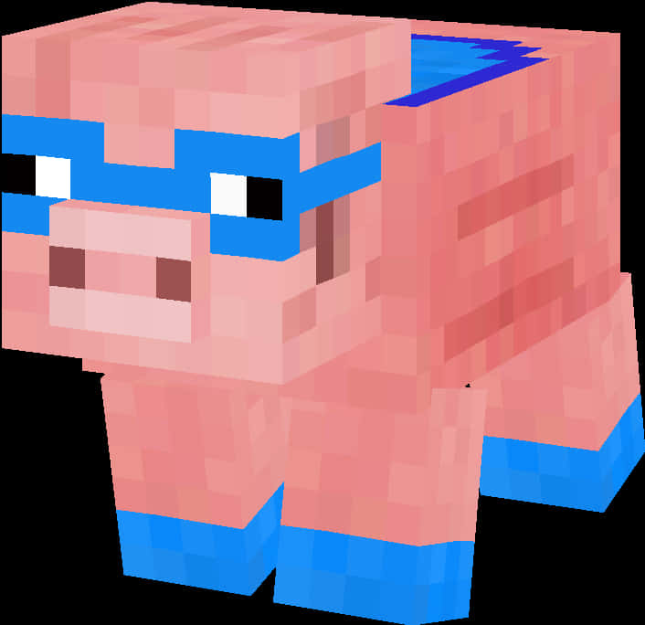 Minecraft Pig, pink pig, blue accents, SD Desktop Wallpaper
