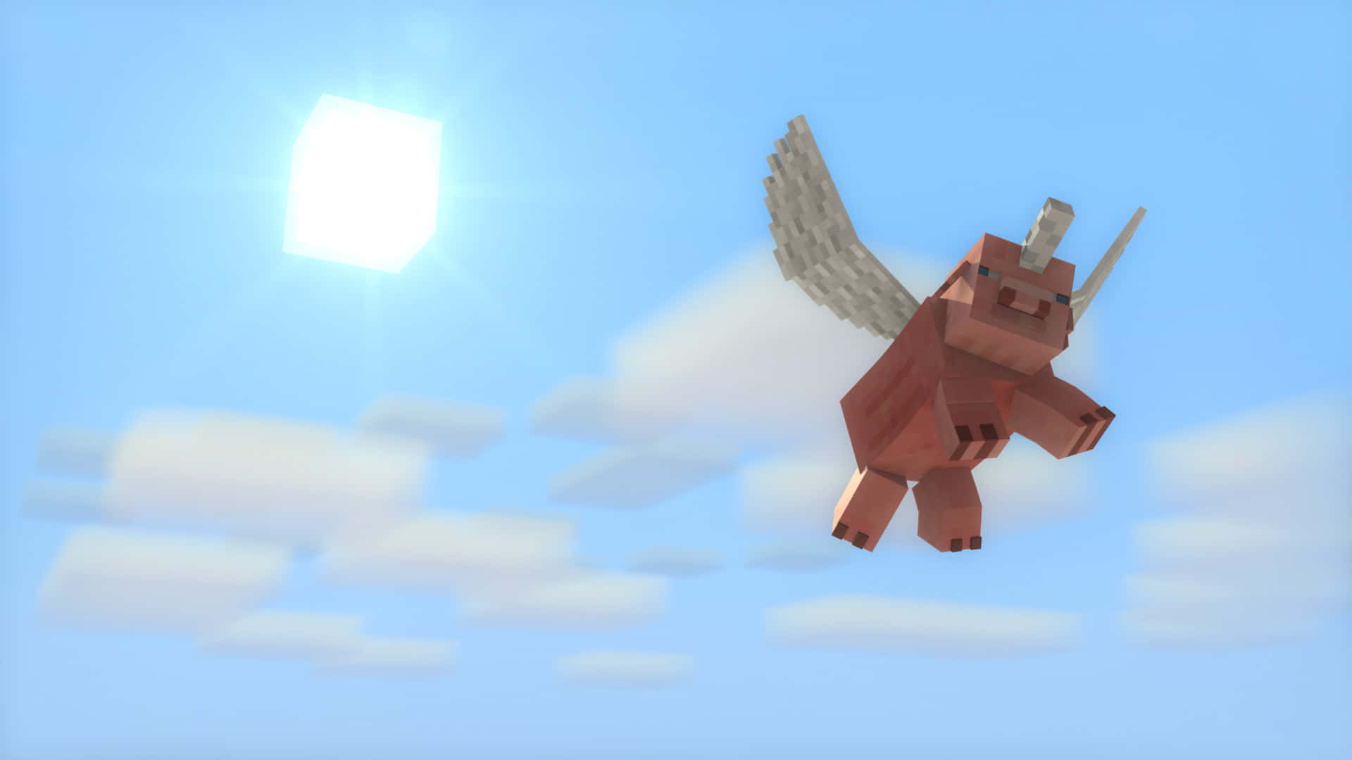 Minecraft Pig, pixelated, bright blue sky, Full HD Desktop Wallpaper