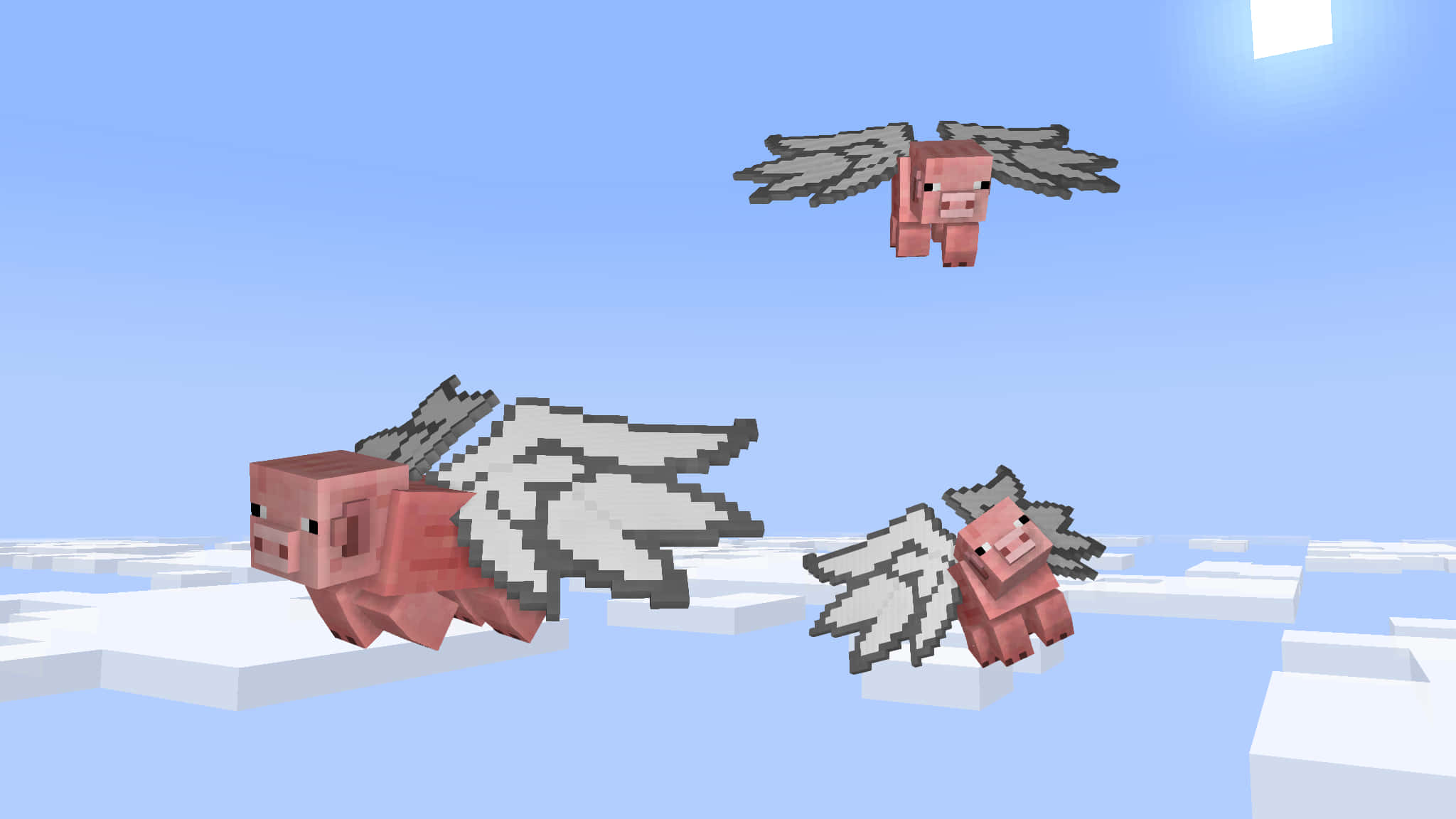 Minecraft Pig, pixelated flying pigs, gray wings, Full HD Desktop Wallpaper
