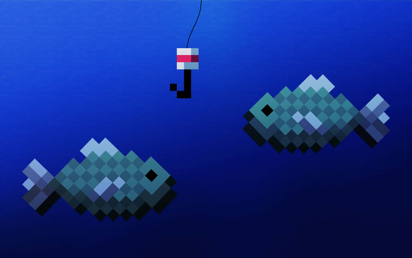 Minecraft Pixel Art, pixelated fish, fishing hook, HD Desktop Wallpaper