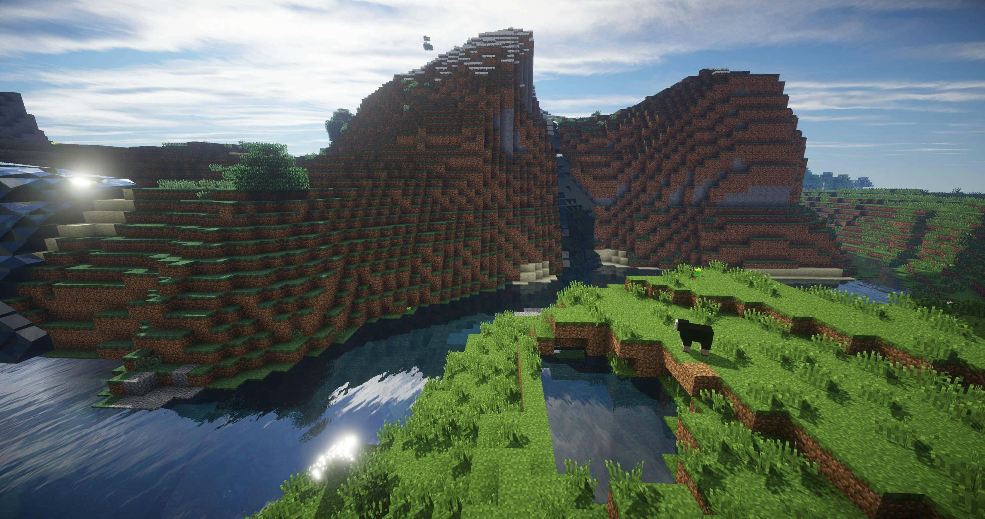 Minecraft, pixel art, blocky mountains, 2K Desktop Wallpaper