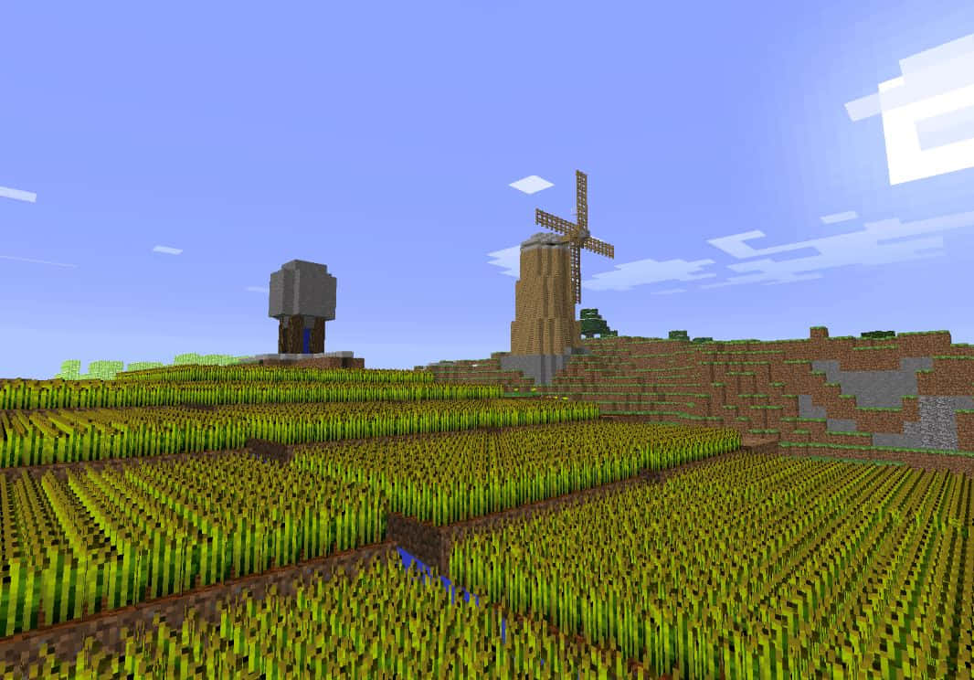 Minecraft, pixelated, windmill, SD Desktop Wallpaper