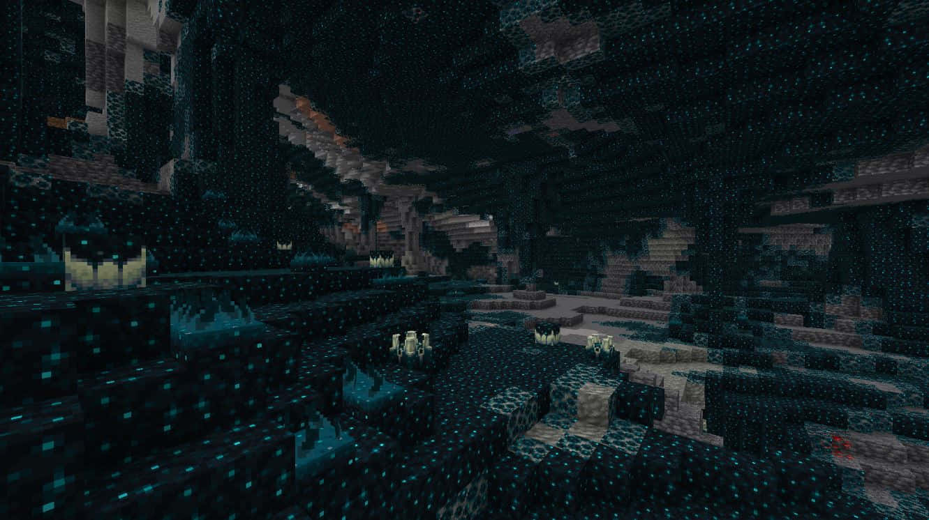 Minecraft, pixel art, glowing blue blocks, HD Desktop Wallpaper