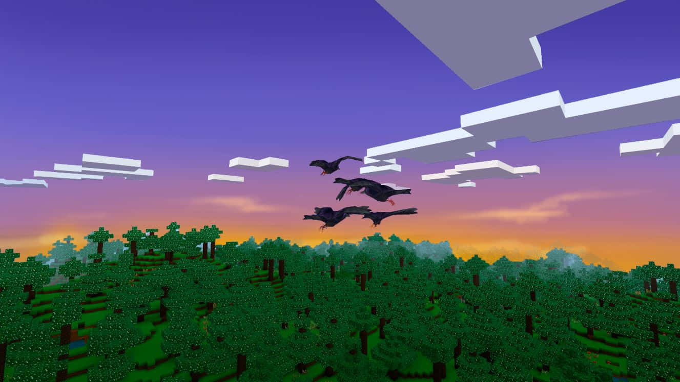 Minecraft Pixel Art, sunset, pixelated forest, HD Desktop Wallpaper
