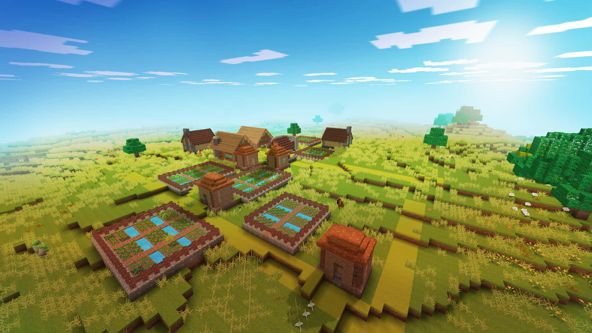 Minecraft, pixelated, blocky houses, Full HD Desktop Wallpaper