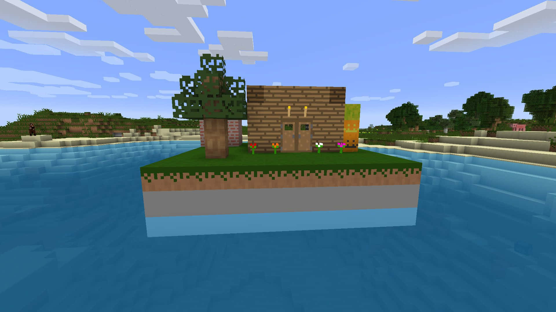 Minecraft, pixelated, house, Full HD Desktop Wallpaper