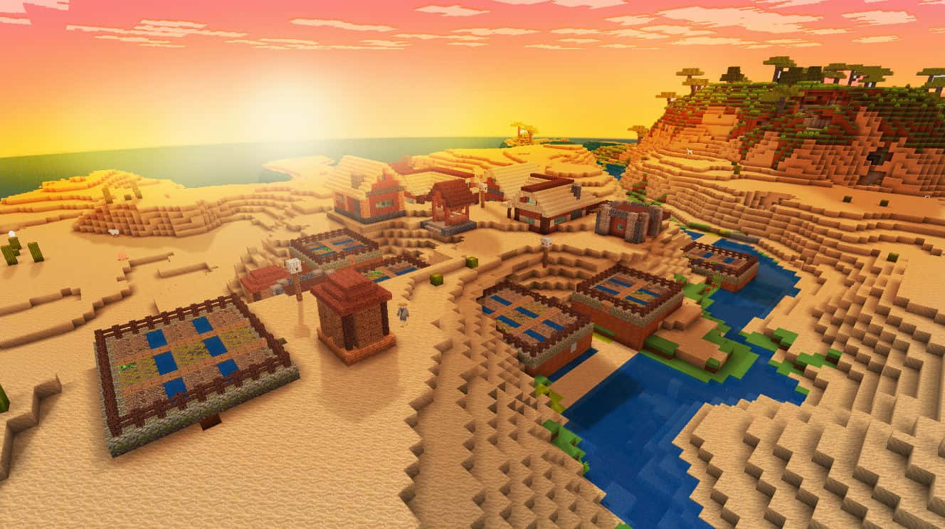 Minecraft, pixelated, village, HD Desktop Wallpaper