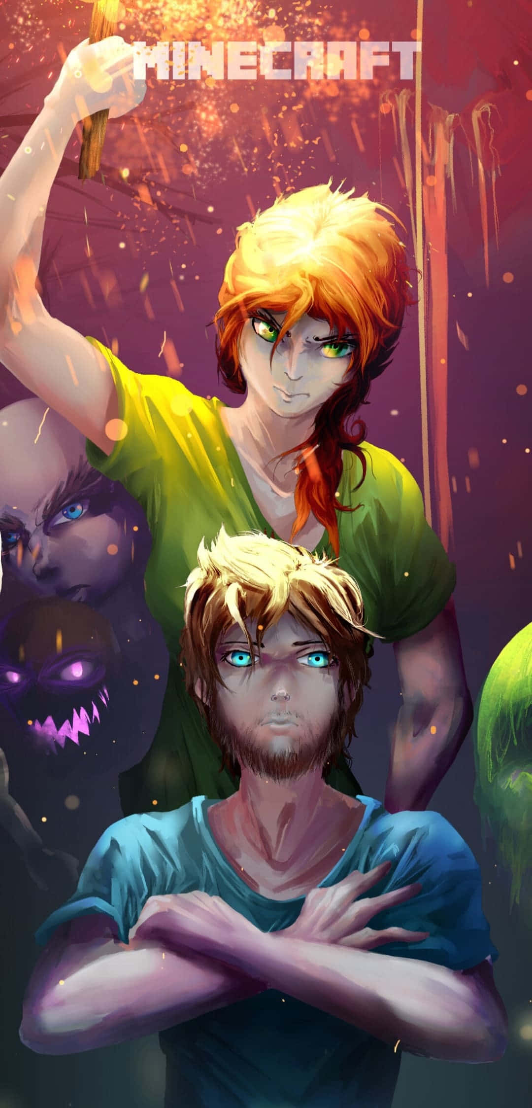 Minecraft, Minecraft characters, dark creatures, Full HD Phone Wallpaper