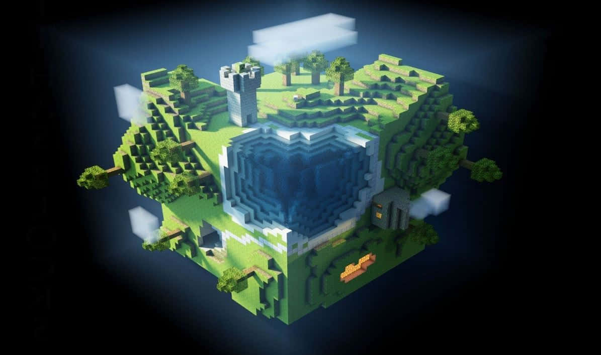 Minecraft, pixel art, floating island, SD Desktop Wallpaper