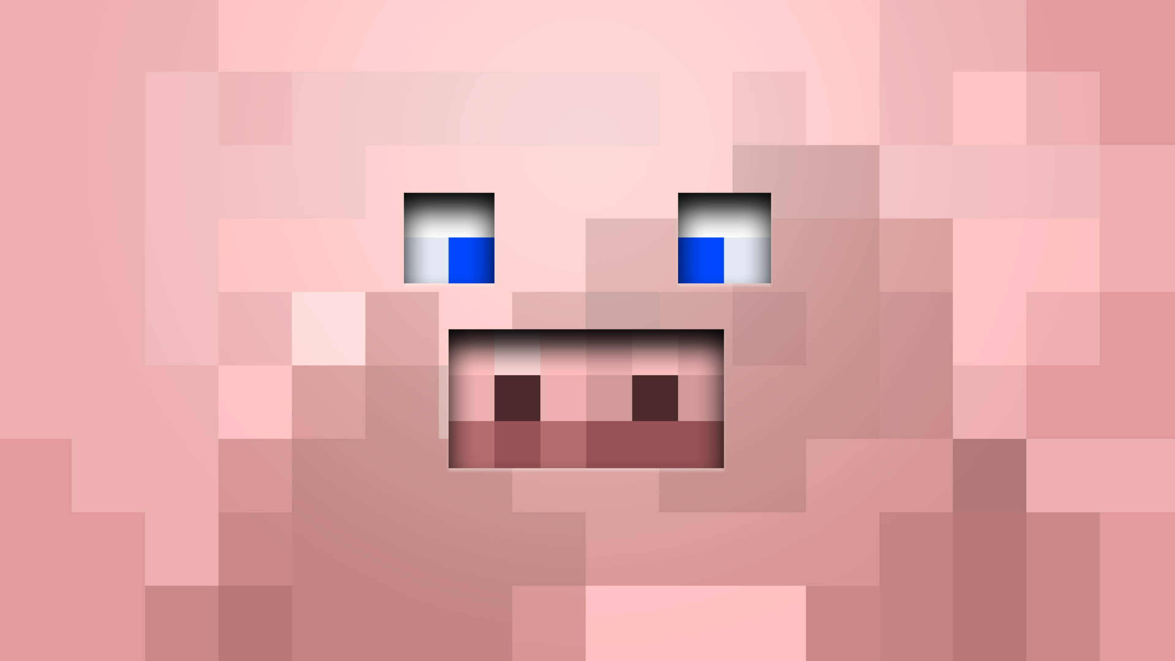 pixelated pig, Minecraft, blue eyes, 4K Desktop Wallpaper