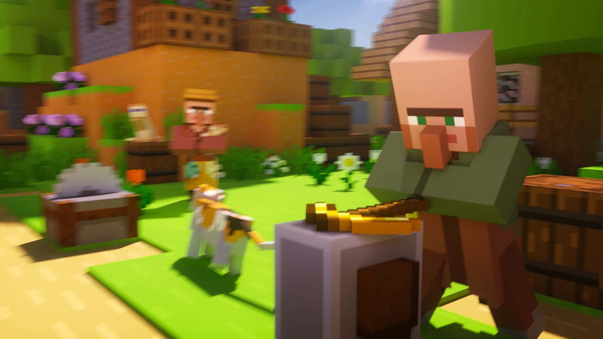 Minecraft, villager, golden sword, Full HD Desktop Wallpaper