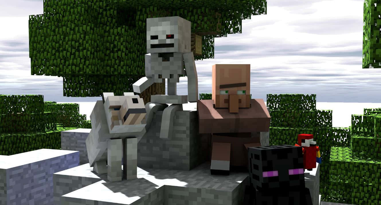 Minecraft, skeleton, zombie, HD Desktop Wallpaper