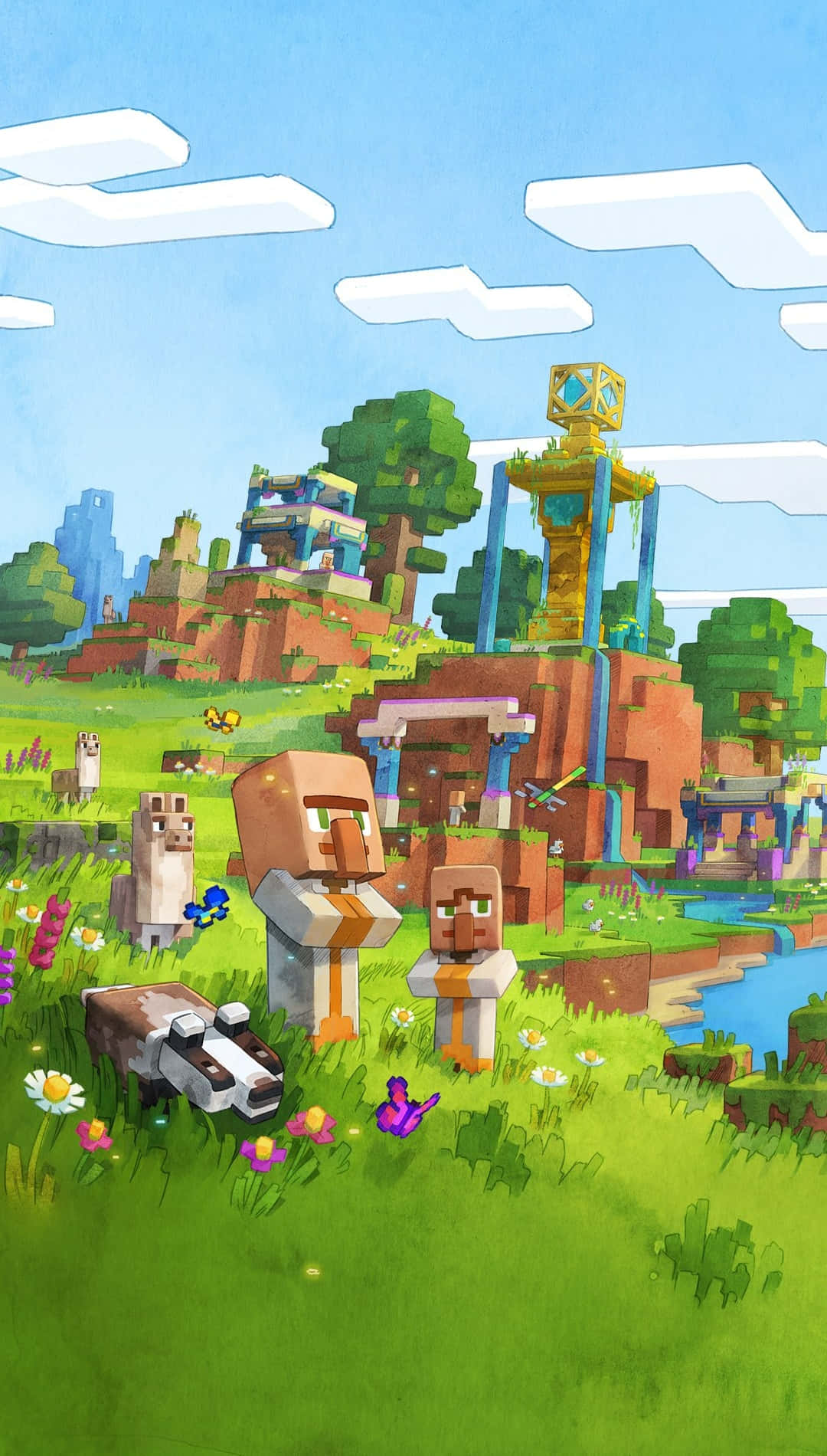 Minecraft, vibrant grassy field, flowers, HD Phone Wallpaper