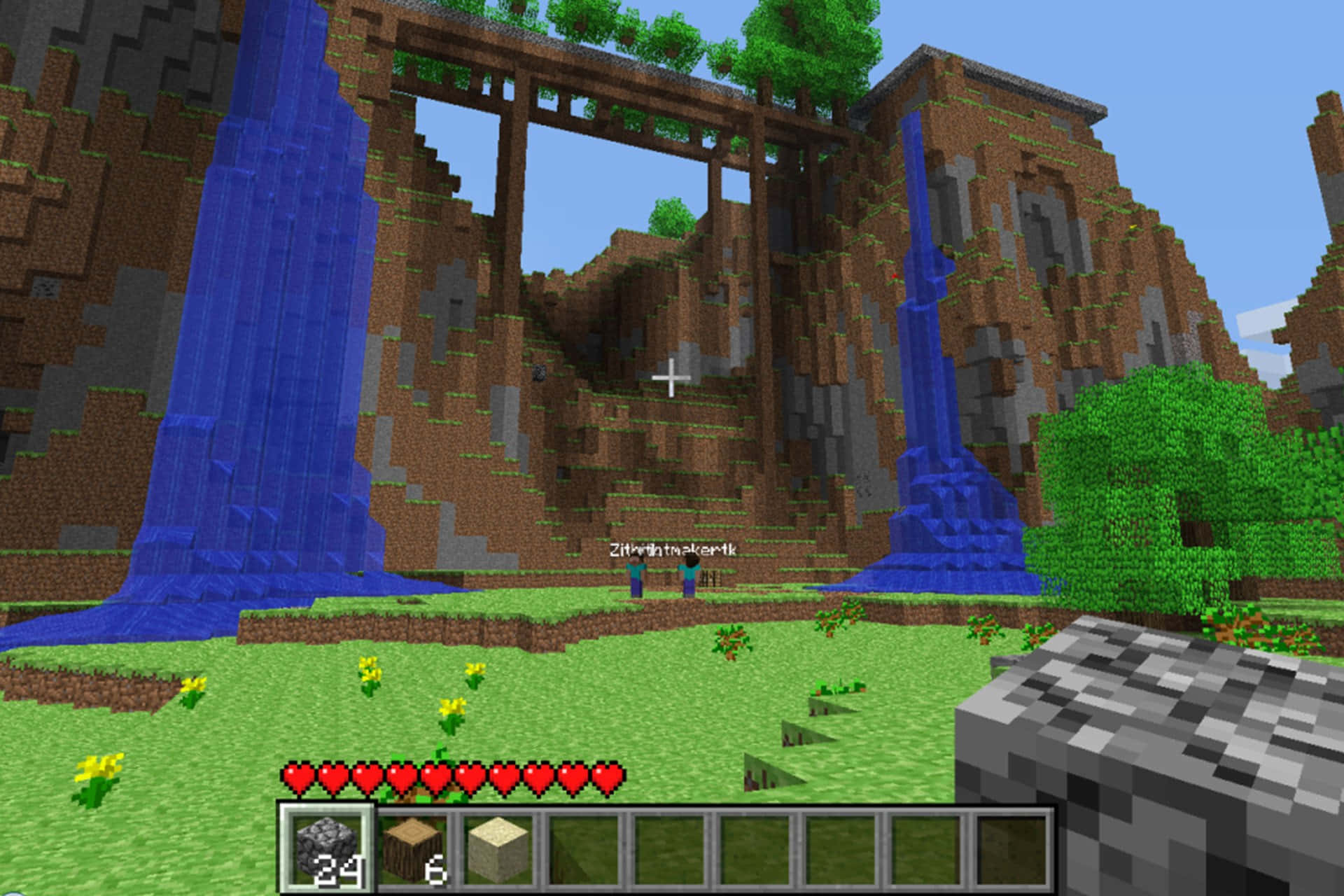 Minecraft Pocket Edition, ancient ruins, blue waterfalls, Full HD Desktop Wallpaper