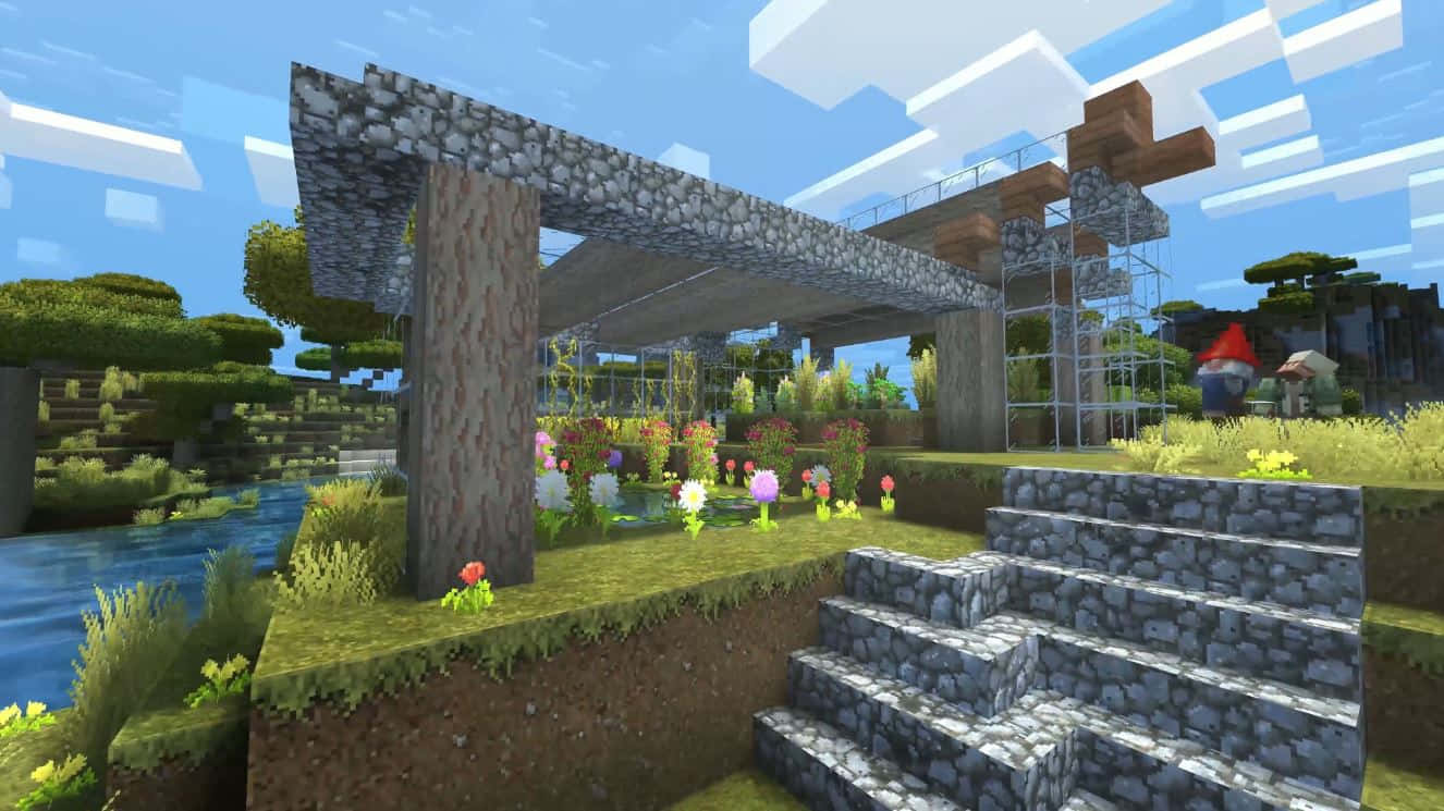 Minecraft, Sunset, stone stairs, HD Desktop Wallpaper