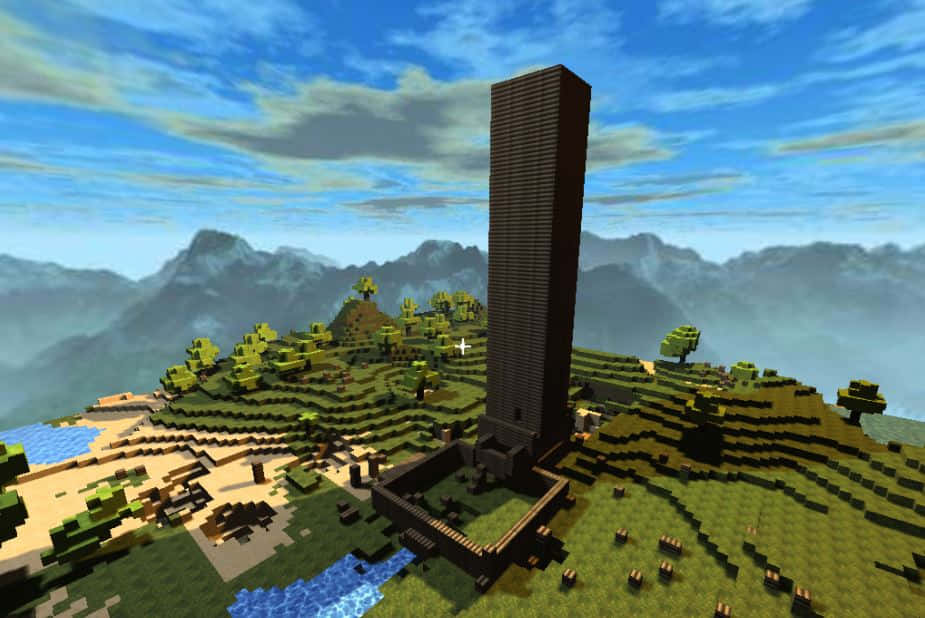 Minecraft Pocket Edition, obsidian monolith, blocky Minecraft landscape, SD Desktop Wallpaper