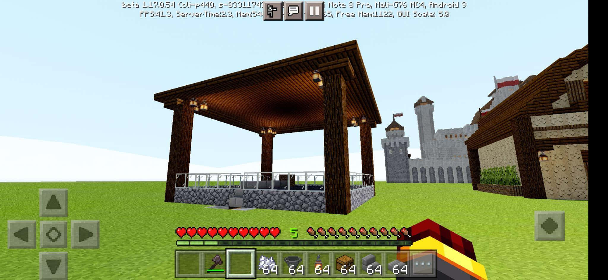 Minecraft, wooden gazebo, stone base, Full HD Desktop Wallpaper
