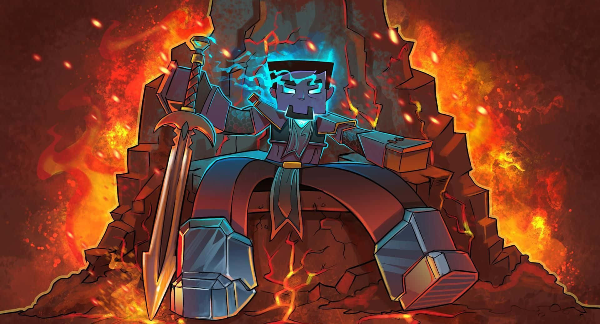 Minecraft YouTubers, pixel-art warrior, glowing blue eyes, Full HD Desktop Wallpaper