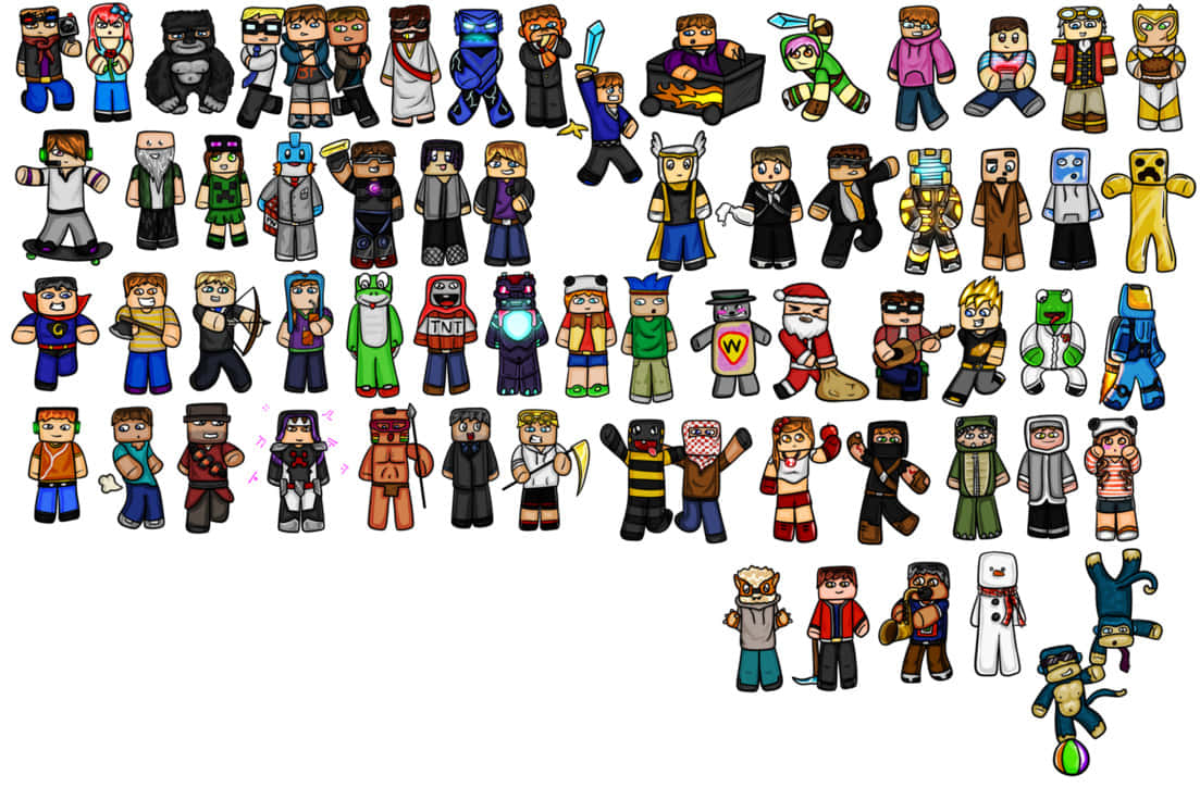 Minecraft, YouTubers, blocky characters, SD Desktop Wallpaper