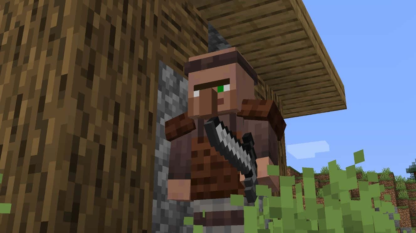 Minecraft, villager, sword, HD Desktop Wallpaper