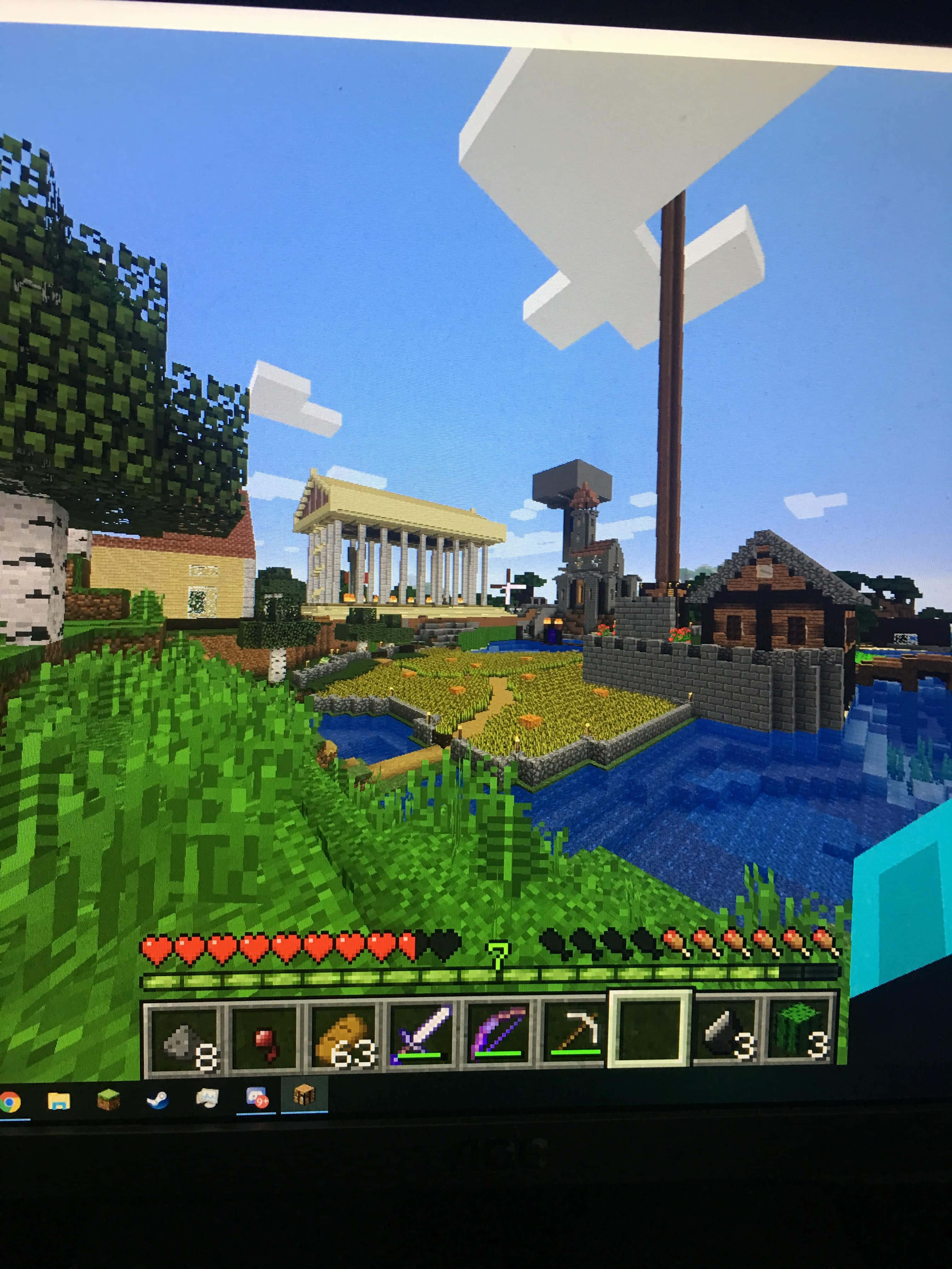 Minecraft, pixelated grass, water, 4K Phone Wallpaper