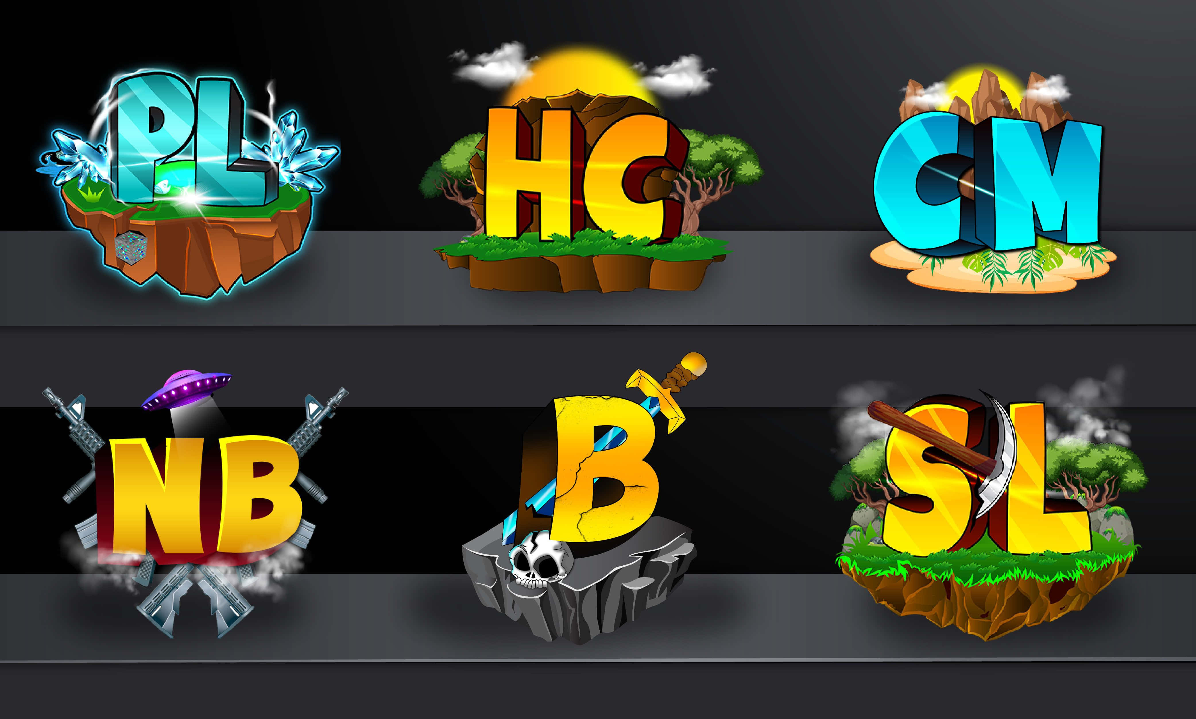 Minecraft Server, 3D letter icons, floating island platforms, 4K Desktop Wallpaper