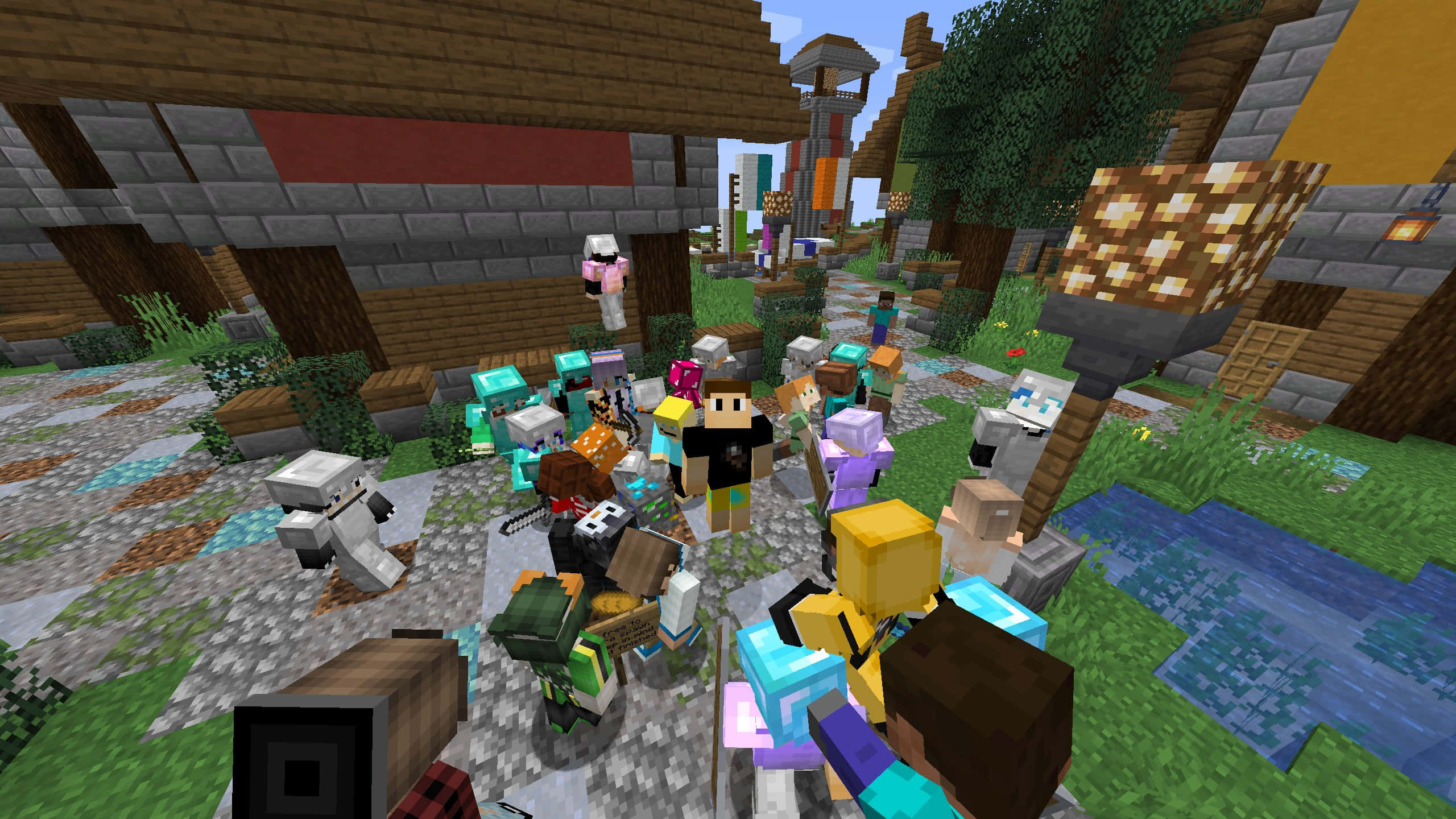 Minecraft, village, pixelated villagers, 2K Desktop Wallpaper