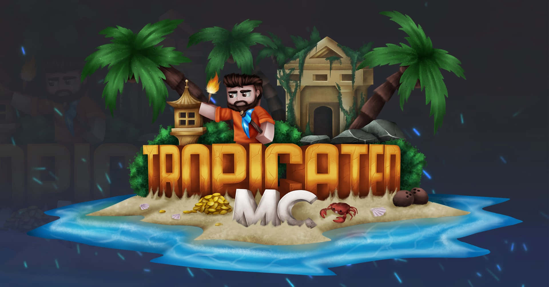 Minecraft Server, pixel-art adventurer, torch, Full HD Desktop Wallpaper