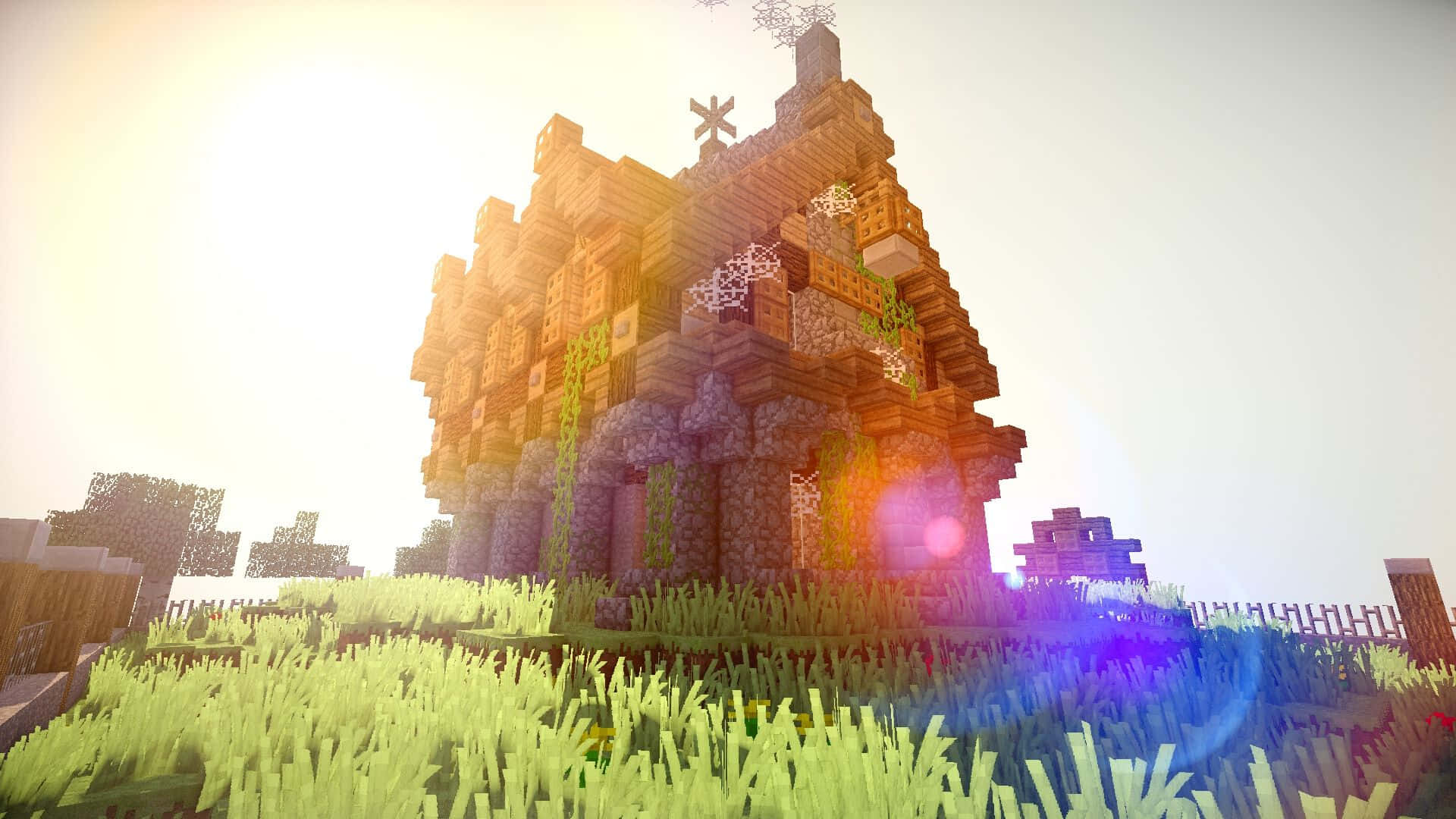 Minecraft, golden sunset light, vibrant grass, Full HD Desktop Wallpaper