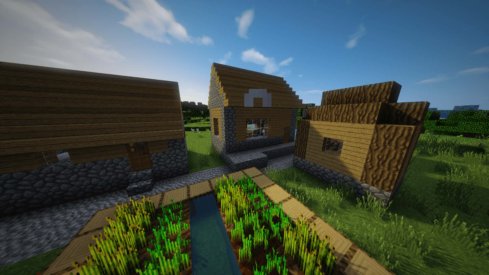 Minecraft, village, wooden houses, Full HD Desktop Wallpaper