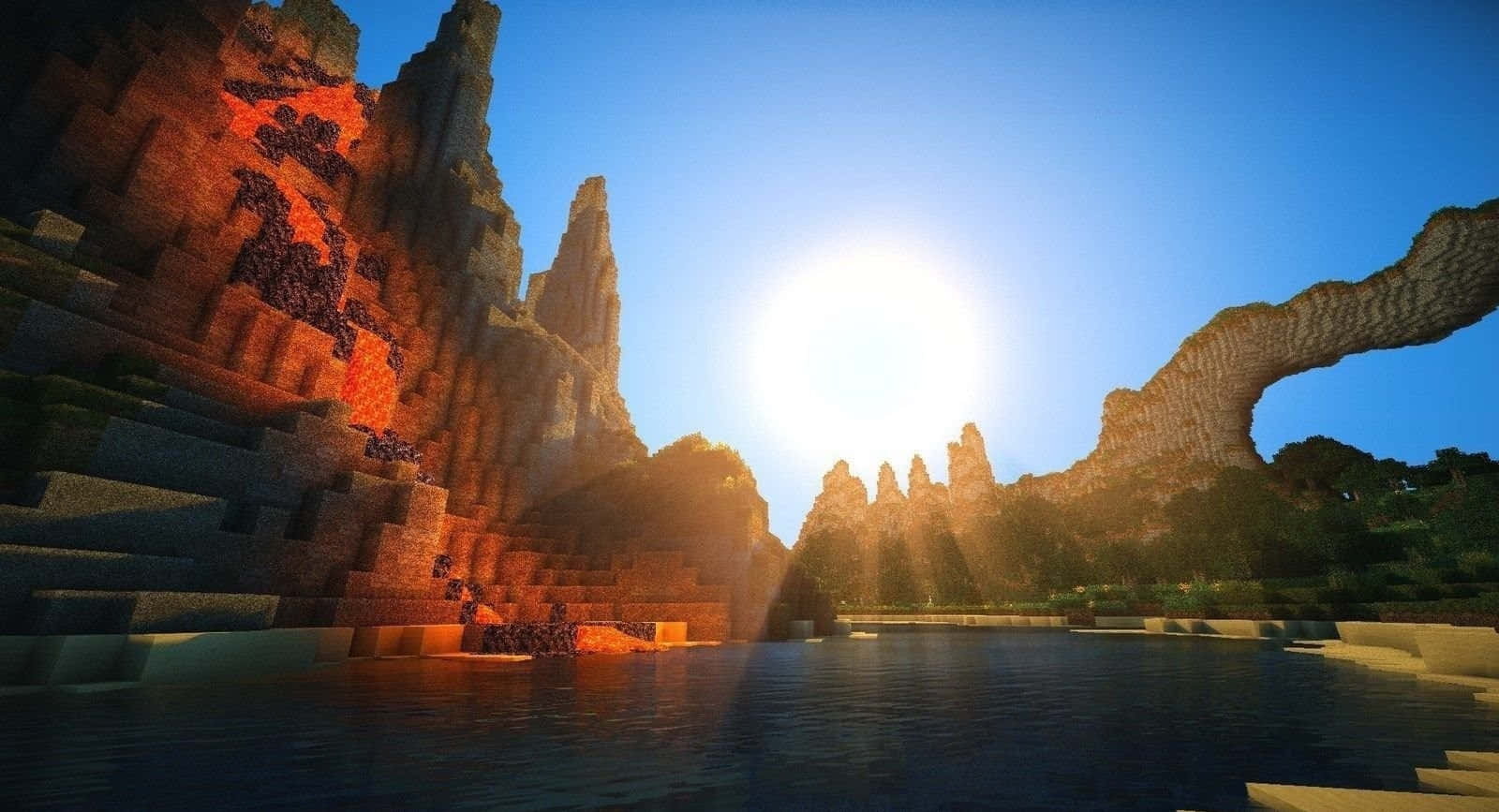 Minecraft, Sunset, Minecraft canyon, HD Desktop Wallpaper
