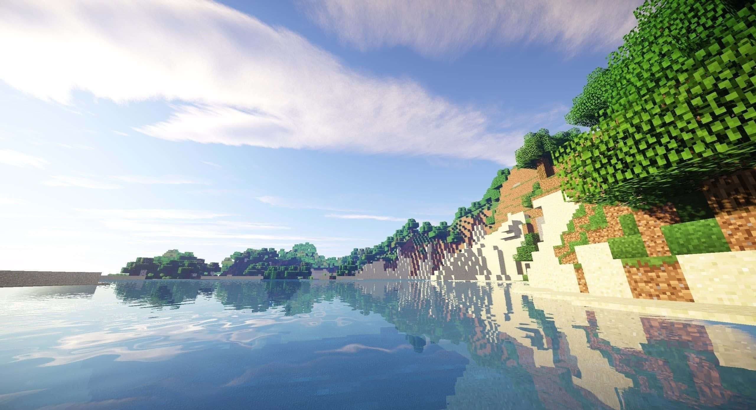 Minecraft, shaders, pixelated trees, 2K Desktop Wallpaper