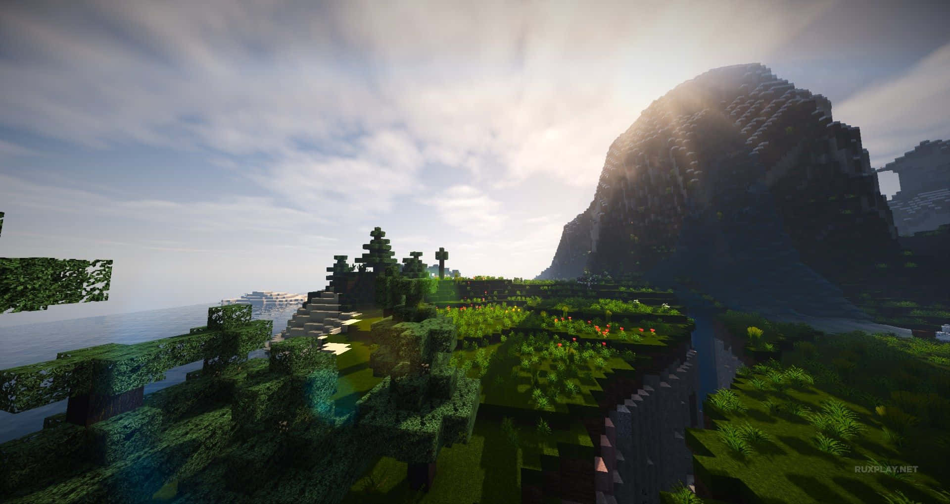 Minecraft, blocky green hills, trees, Full HD Desktop Wallpaper
