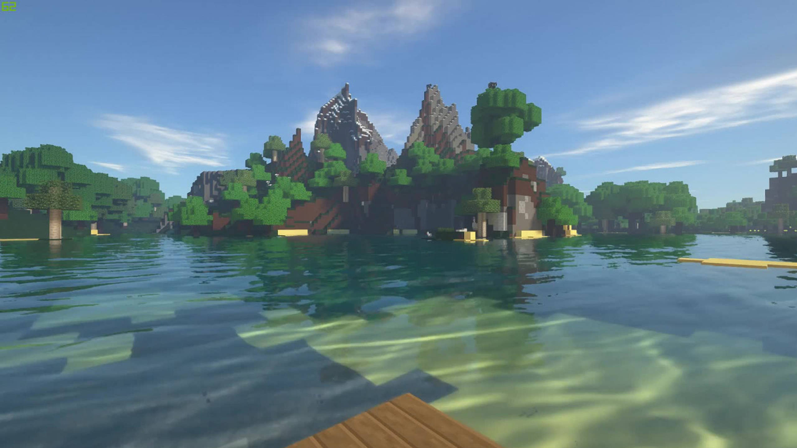 Minecraft, distant island, green trees, 2K Desktop Wallpaper