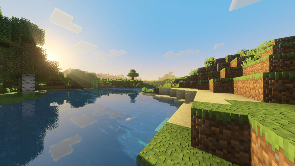 Minecraft, lake, pixelated lake, SD Desktop Wallpaper