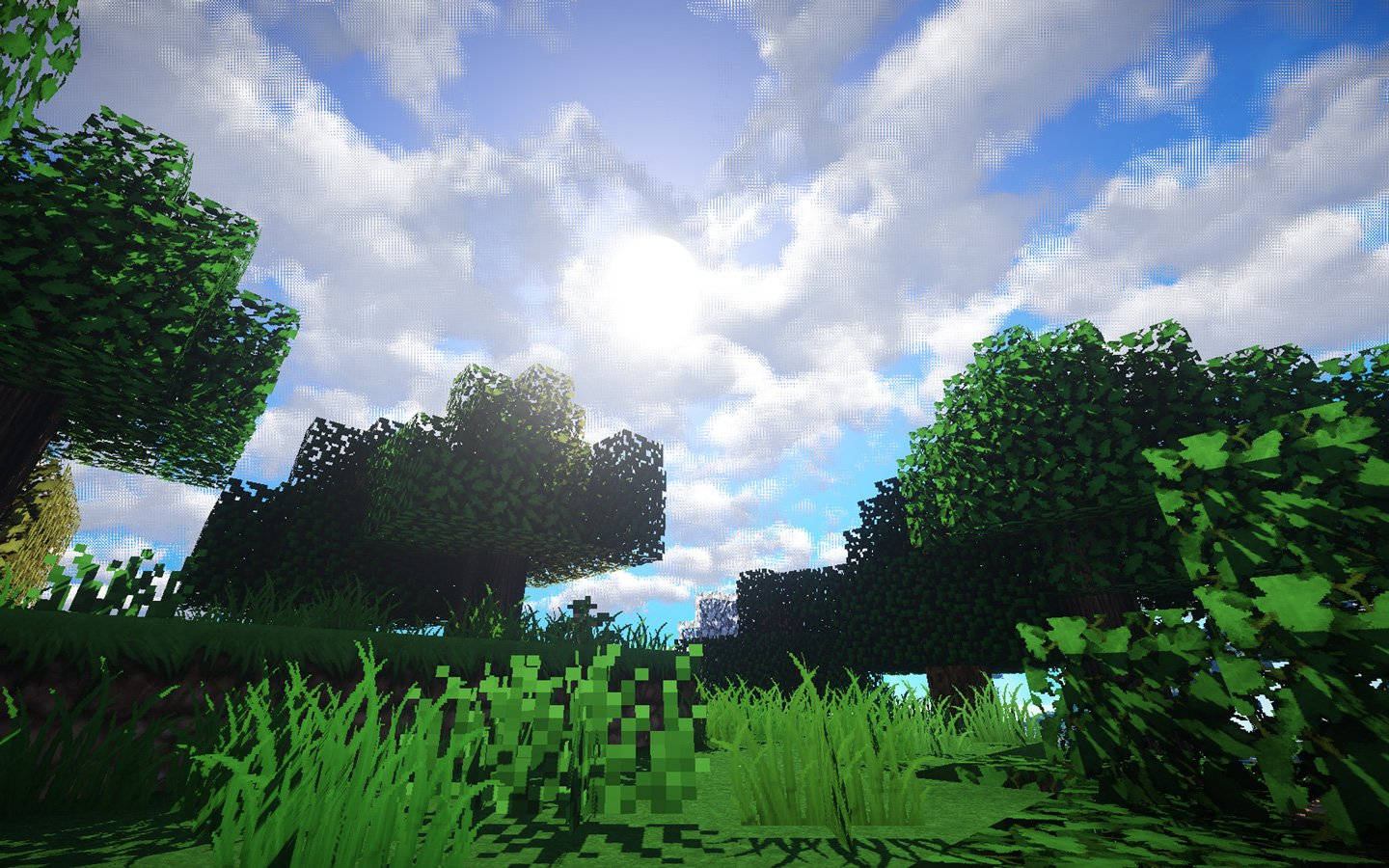 Minecraft, tall green trees, blocky green trees, HD Desktop Wallpaper