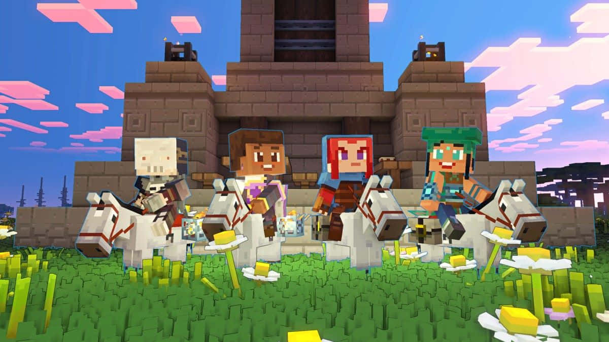 Minecraft, Minecraft characters, white horses, SD Desktop Wallpaper
