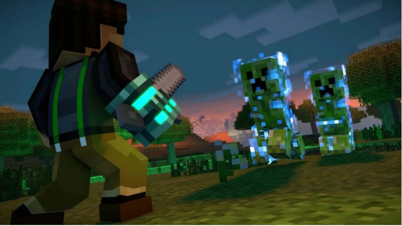Minecraft, charged creepers, glowing sword, HD Desktop Wallpaper