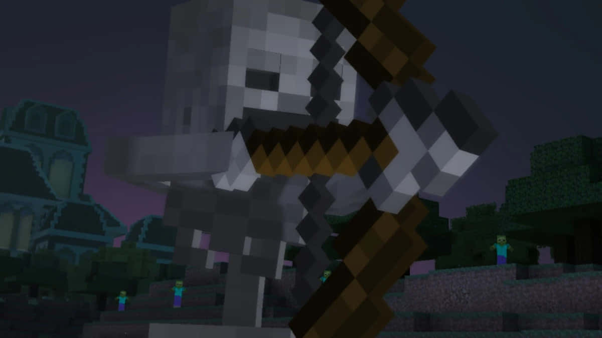 Minecraft Skeleton, bow, twilight backdrop, SD Desktop Wallpaper