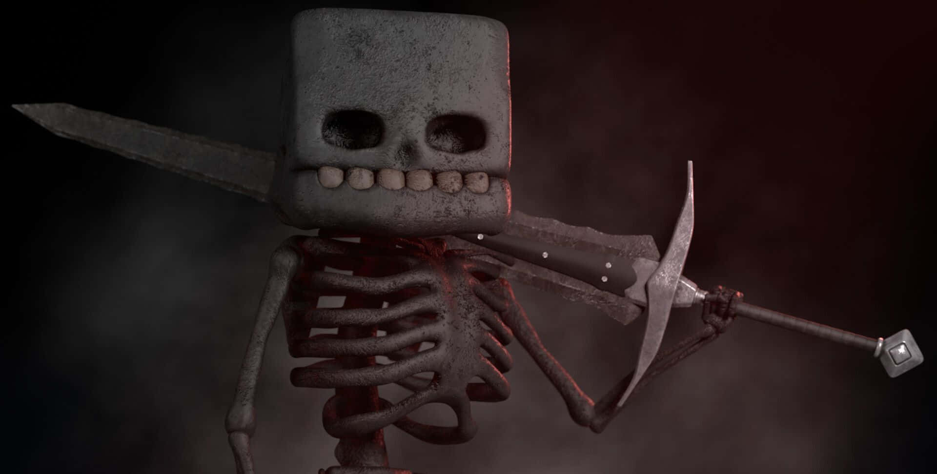 Minecraft Skeleton, square skull, sword, Full HD Desktop Wallpaper