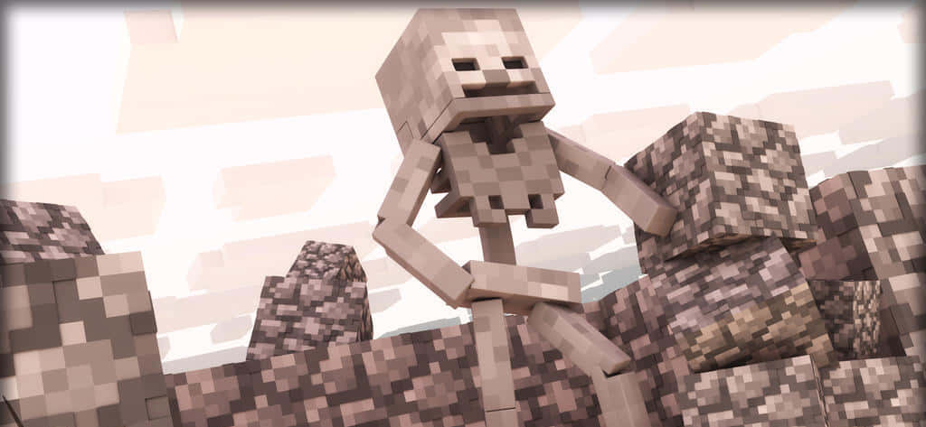 Minecraft Skeleton, pixelated, blocky terrain, SD Desktop Wallpaper