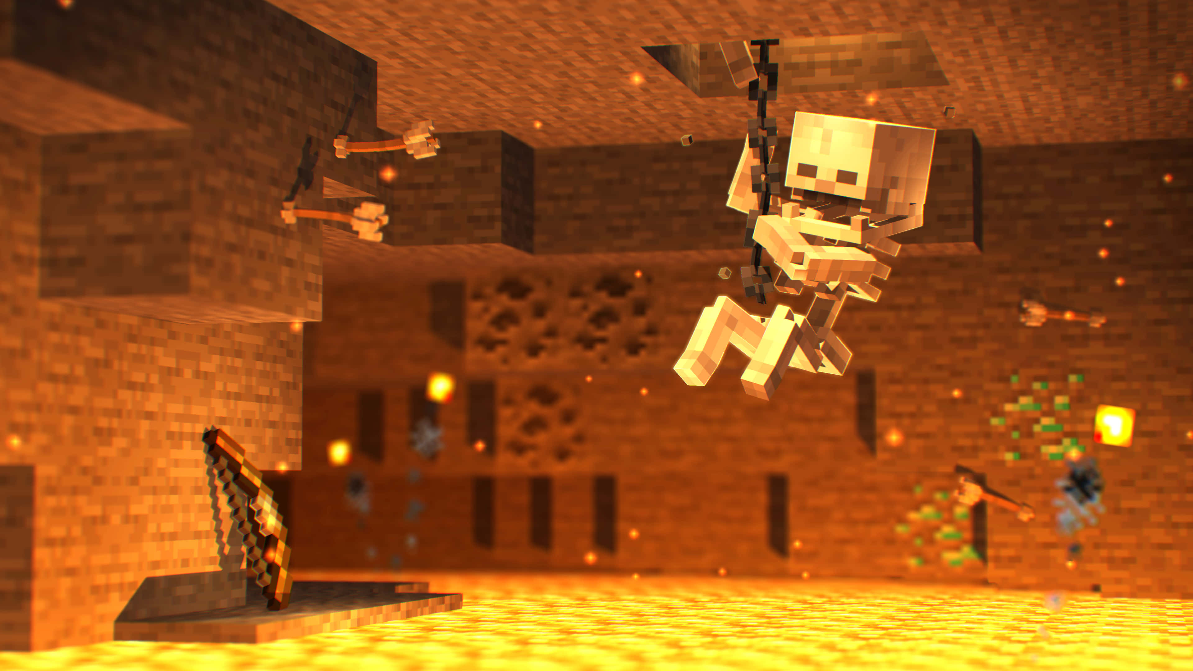 Minecraft Skeleton, nether fortress, glowing, 4K Desktop Wallpaper