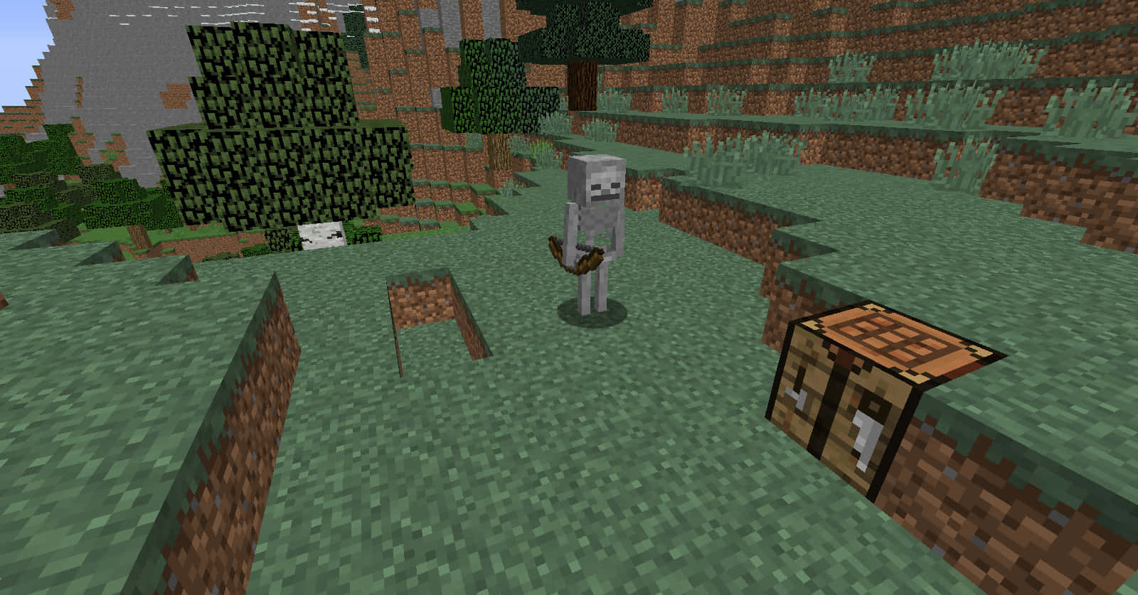 Minecraft Skeleton, pixelated, grassy biome, HD Desktop Wallpaper