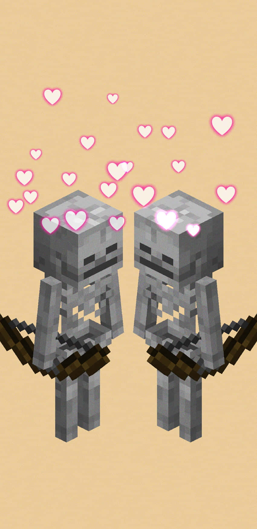 Minecraft Skeleton, pixelated, pink hearts, HD Phone Wallpaper