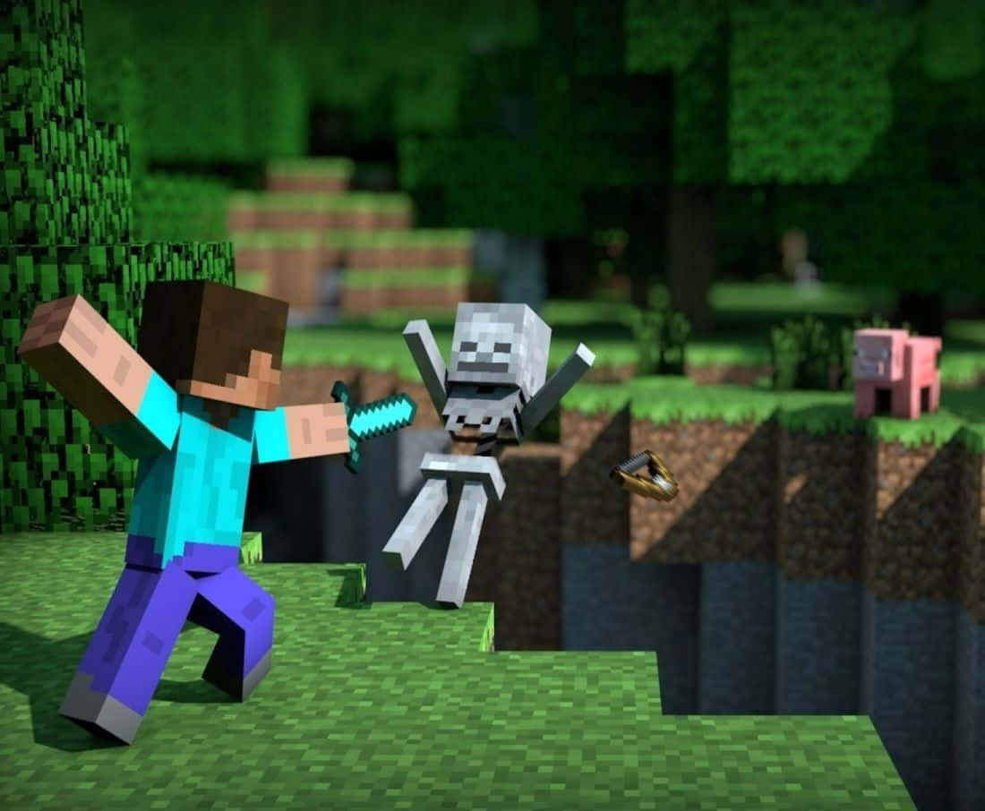 Minecraft Skeleton, Minecraft player, blue shirt, SD Desktop Wallpaper