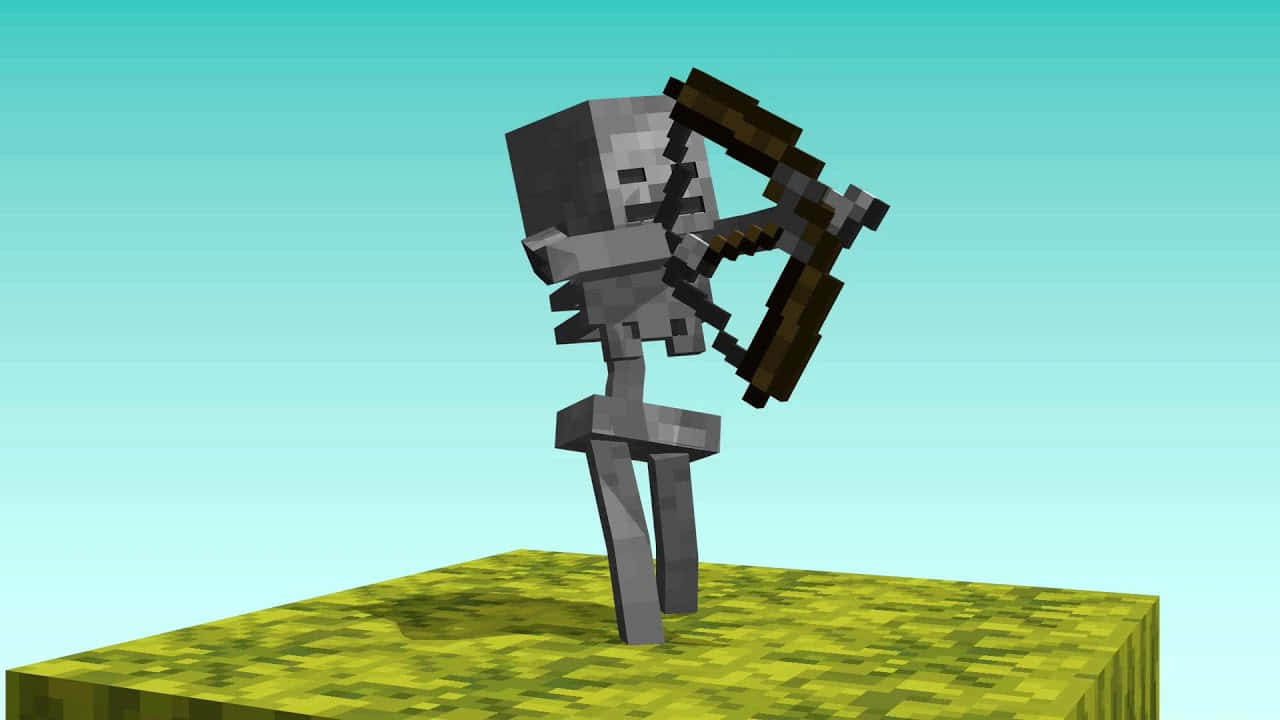 Minecraft Skeleton, pixelated, grass block, HD Desktop Wallpaper