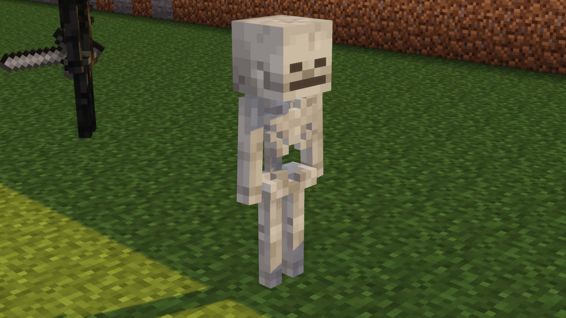 Minecraft Skeleton, pixelated, green grass, Full HD Desktop Wallpaper