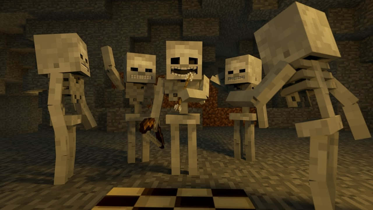 Minecraft Skeleton, pixelated, dim dungeon, HD Desktop Wallpaper
