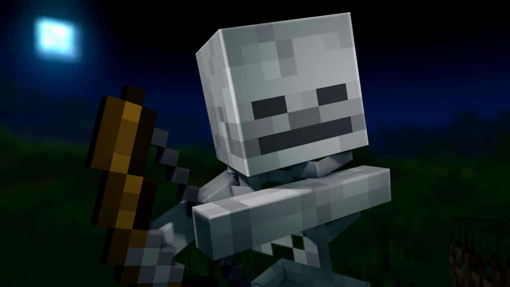Minecraft Skeleton, bow, glowing moon, SD Desktop Wallpaper